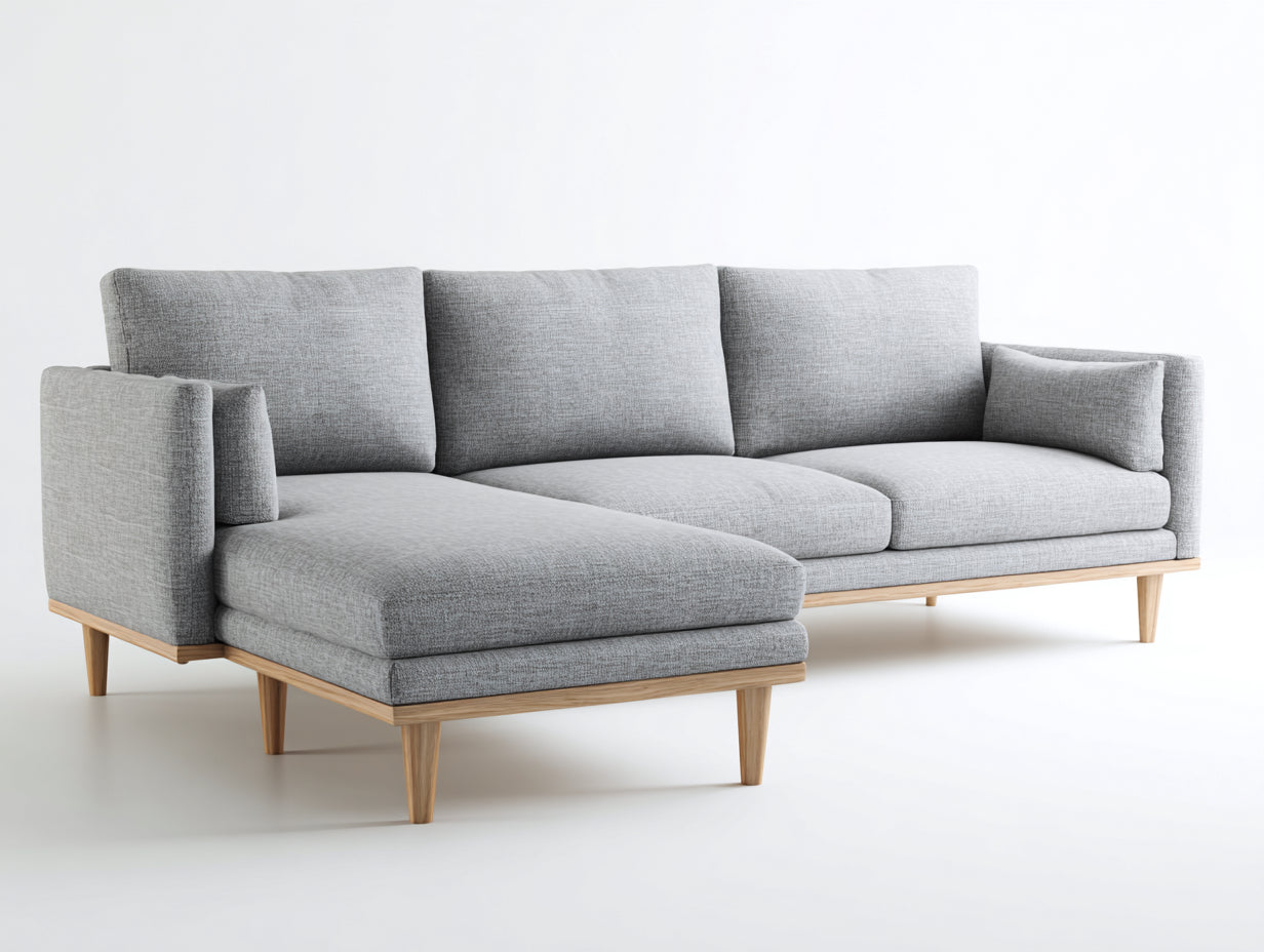 Sofás de esquina de tela 280x160x85 cm - gris claro - diseño moderno con chaise longue