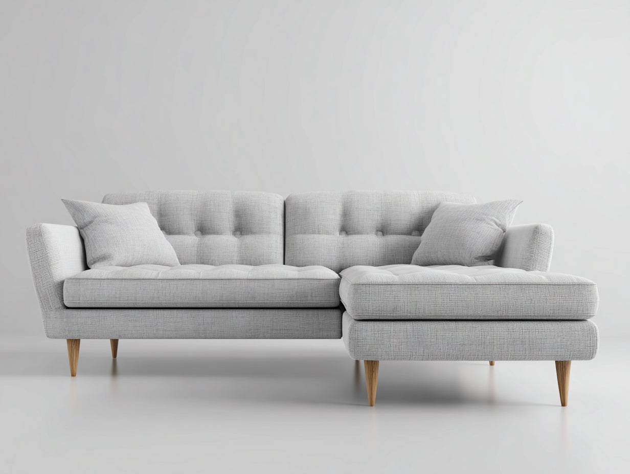 Sofás de esquina de tela 250x160x82 cm - gris claro - para salón moderno con módulo alargado