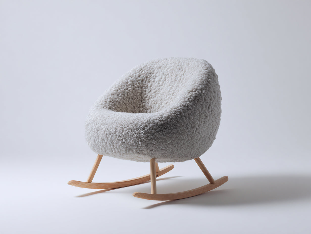Mecedoras tapizadas en tejido rizado 76x74x78 cm - gris claro y madera natural - estilo nórdico para salón y dormitorio
