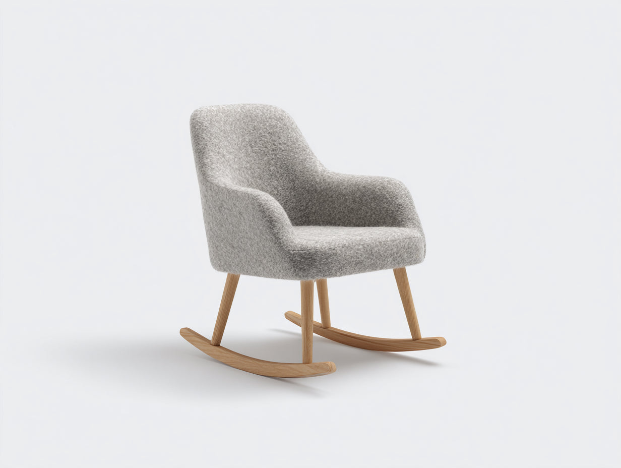 Mecedoras tapizadas de tejido rizado 80x88x82 cm - gris y madera natural - diseño curvo