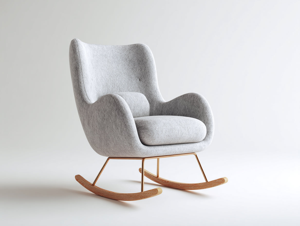 Mecedoras tapizadas en tela 82x92x105 cm - Gris claro y madera natural - Diseño moderno con respaldo alto para salón