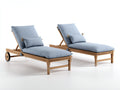 Tumbonas de madera 198x72x92 cm marrón natural con cojines azul claro y respaldo regulable para jardín estilo contemporáneo