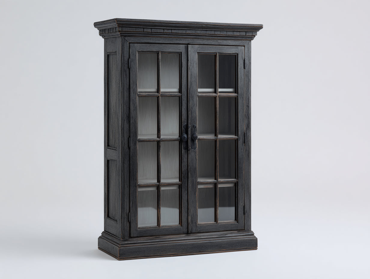 Vitrinas de madera y vidrio 95x42x150 cm - negro envejecido - para salón y comedor - estilo clásico con 2 puertas acristaladas