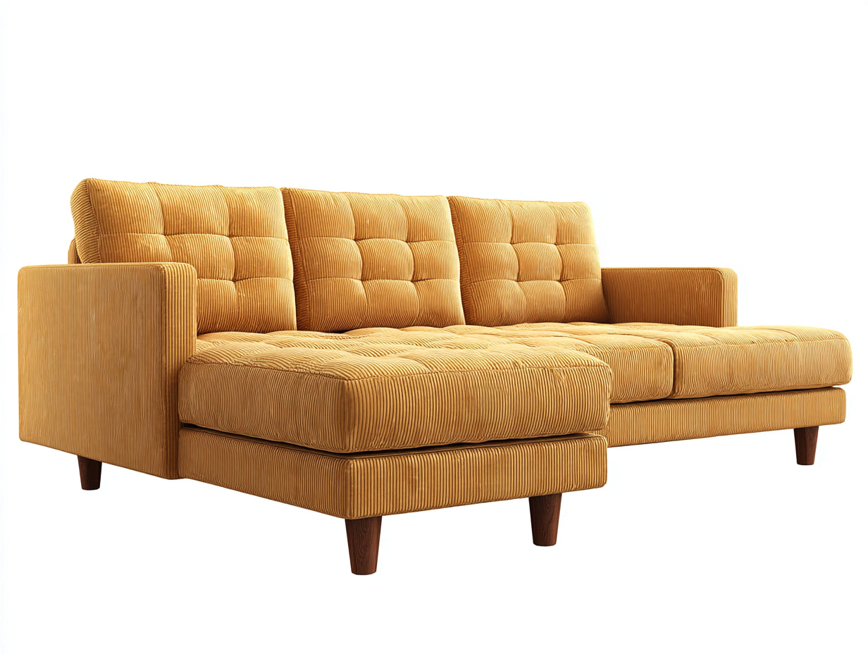 Sofás de esquina de pana 280x165x85 cm - amarillo mostaza - diseño moderno con chaise longue