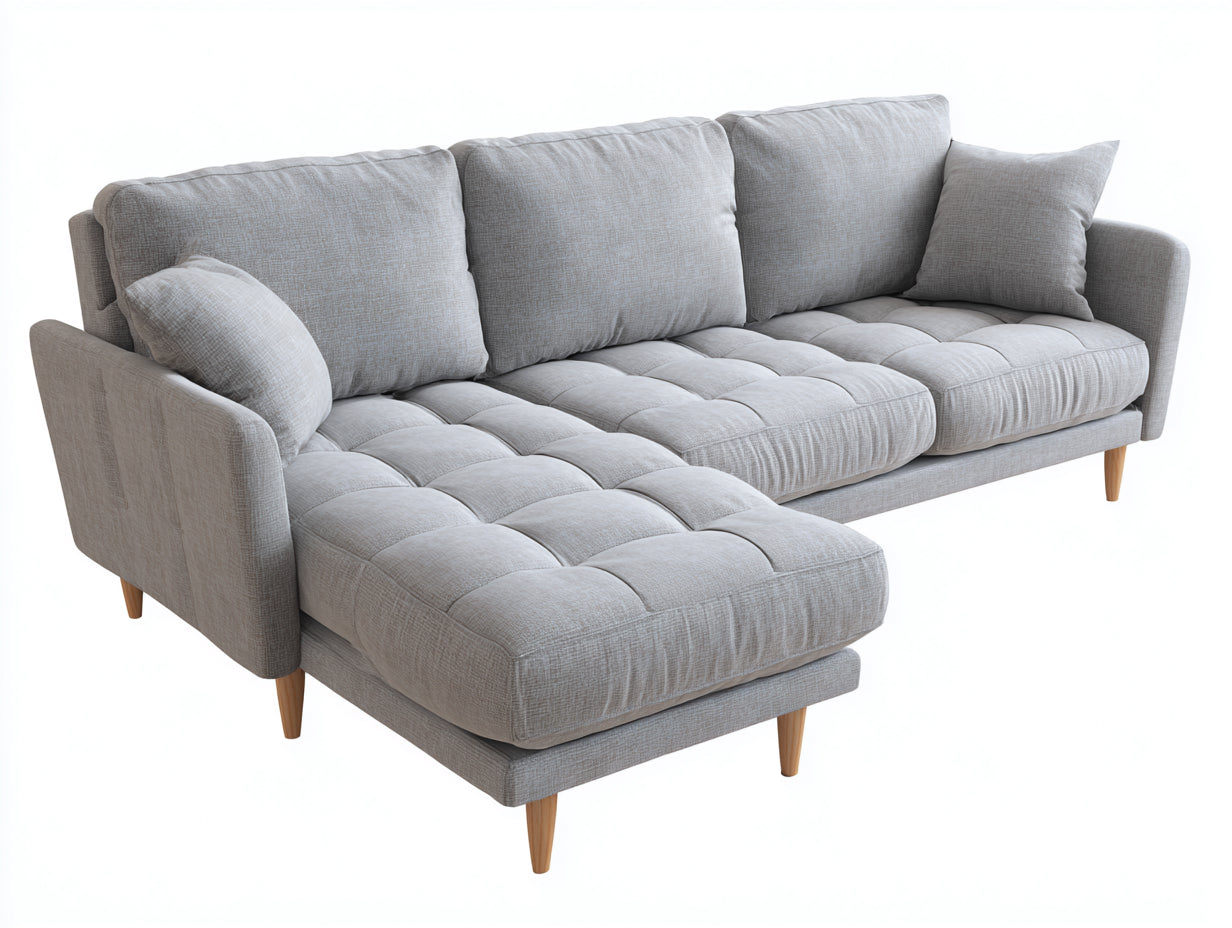 Sofás de esquina de tela 260x160x85 cm - gris claro - diseño moderno con asiento amplio