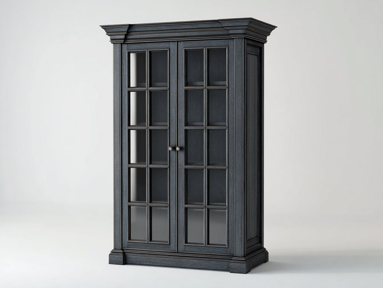 Vitrinas de madera y vidrio 120x40x180 cm - negro - estilo clásico con 2 puertas acristaladas