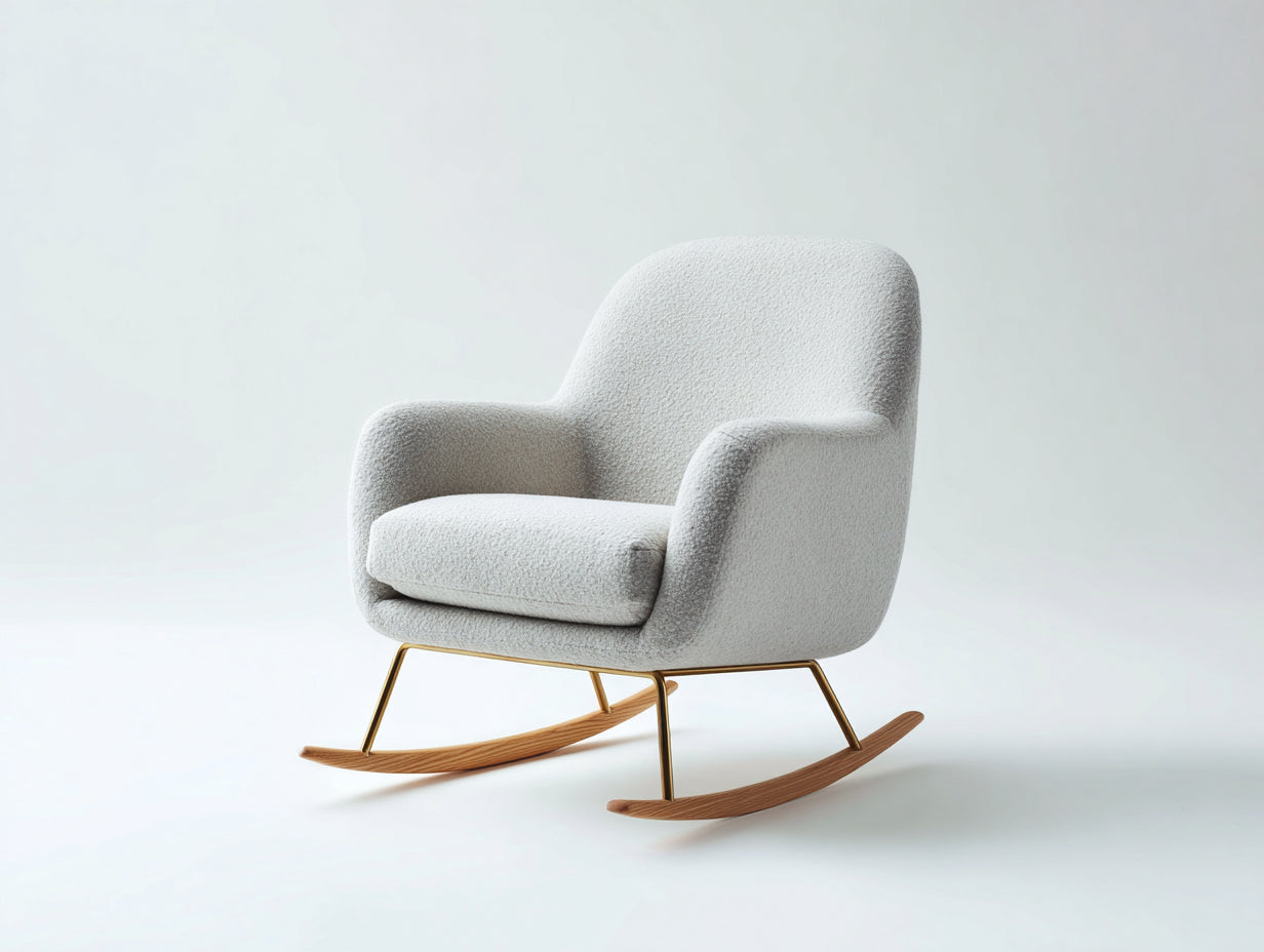 Mecedoras de tela bouclé 78x88x86 cm - beige y madera natural - estilo moderno con estructura dorada