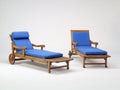 Tumbonas de madera 200x72x36 cm - madera natural y azul - respaldo regulable con reposabrazos y ruedas