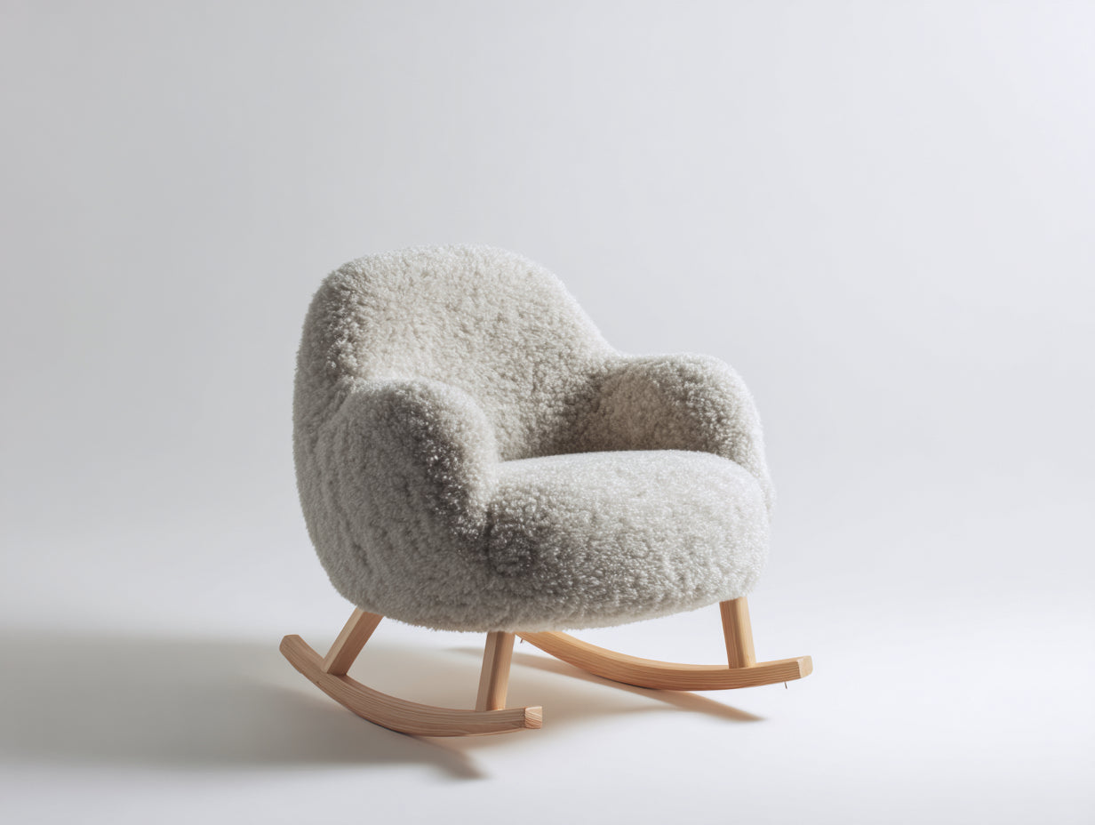 Mecedoras tapizadas en tejido de borreguito 84x76x78 cm - Blanco crema y madera natural - Diseño moderno para salón