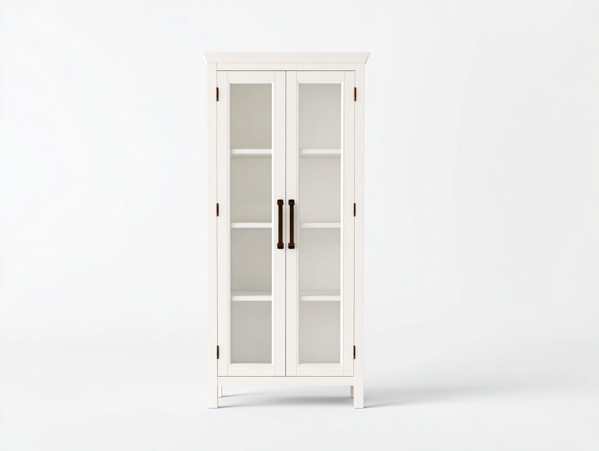 Vitrinas de madera manufacturada y vidrio 82x38x180 cm blanco para salón y comedor estilo clásico con 2 puertas