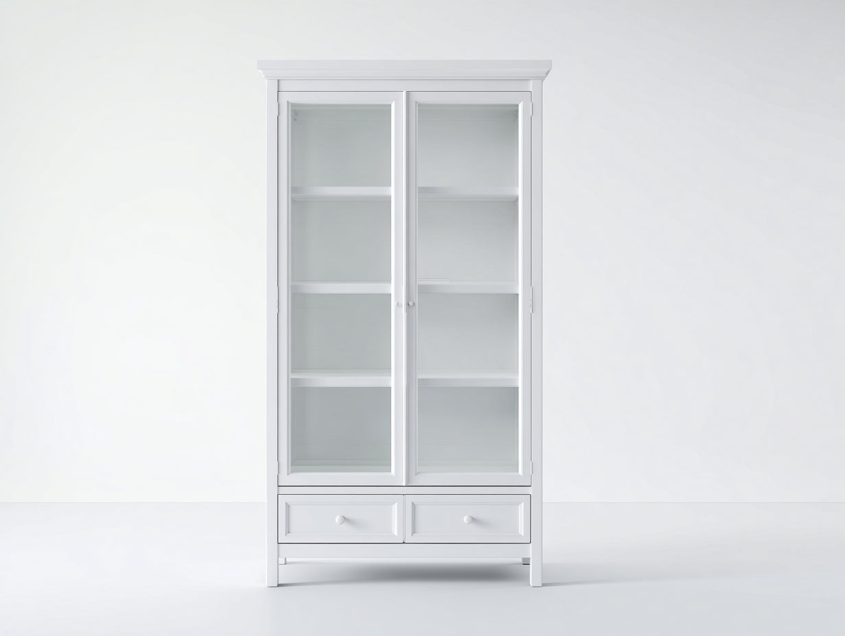 Vitrinas de madera y vidrio 90x40x190 cm - blanco - estilo clásico con puertas y cajones