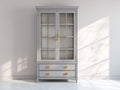 Vitrinas de madera y vidrio 100x40x200 cm - gris claro - estilo clásico con puertas y cajones
