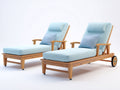 Tumbonas de madera 200x70x35 cm - madera natural y azul claro - respaldo regulable con reposabrazos y ruedas