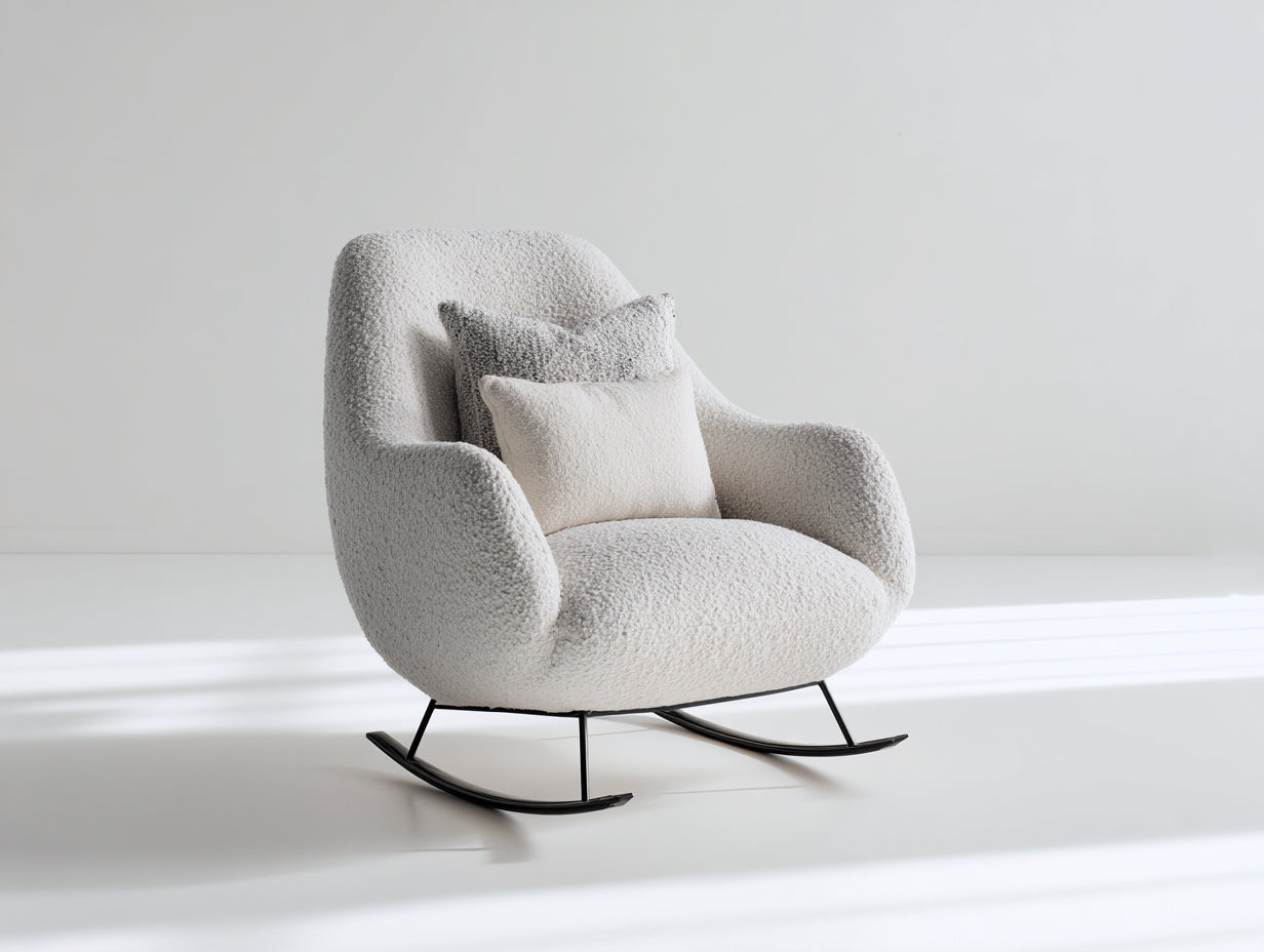 Mecedoras tapizadas en tejido de borreguito 78x86x88 cm - Blanco crema y negro - Diseño moderno para salón